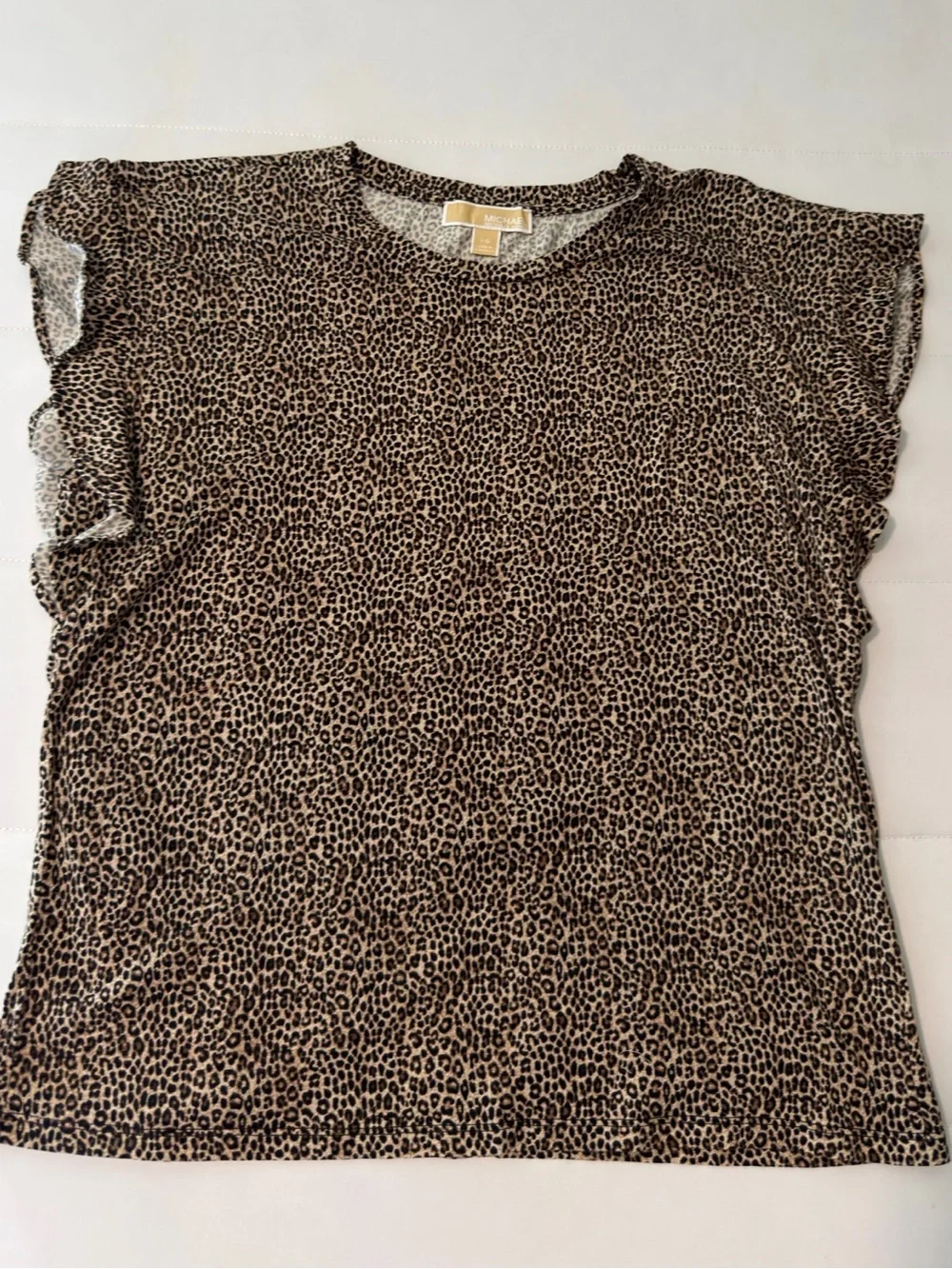 Michael Kors Brown Black Leopard Print Knit Cap Sleeve Pullover T-Shirt L/G